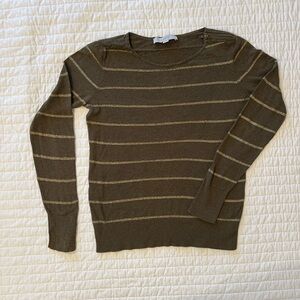 Green and Gold Striped Sweater with Shoulder Zip  |  Loft